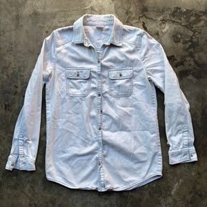 Denim Shirt Womens Button Up BP Long Sleeve Jean White Fade Distressed Cotton